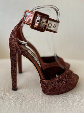 Jimmy Choo Glitter Rust Burnt Orange Platform Sandals Gently Worn